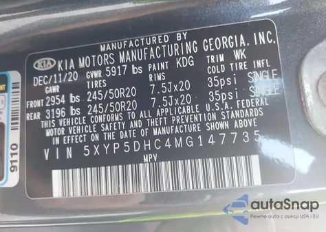 2021 Kia Telluride Sx из США, поврежденный, VIN 5XYP5DHC4MG147735